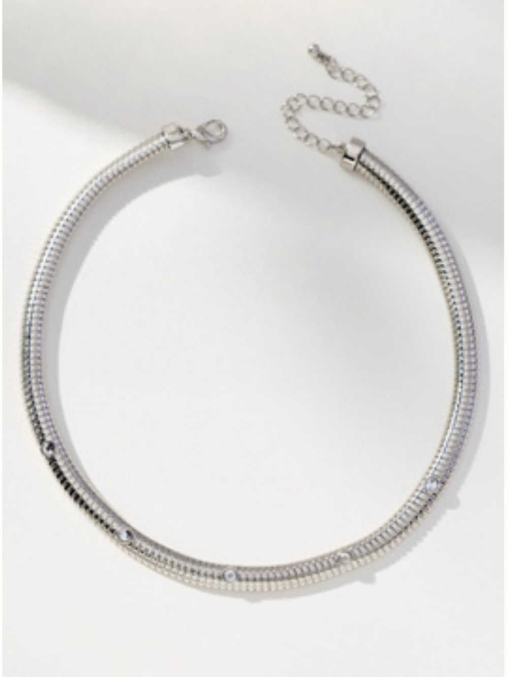 NWT Anthropologie Silver Crystal Accent Collar Snake Chain Choker Necklace